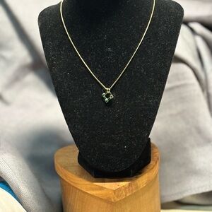 Elegant Gold Tone Necklace with Green Pendant